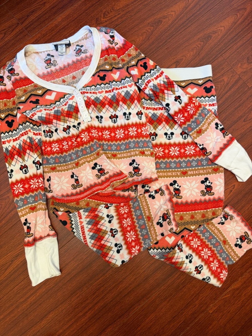 Forever 21 Pink & Red Mickey Mouse Holiday women’s  Pajama Set